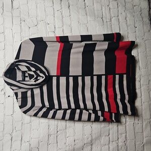 Orly Women's Black/Gray/red Striped Turtleneck Sweater Siez Xlarge EUC